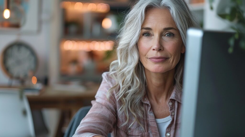 A woman sits at her desk about to learn about antivirus software